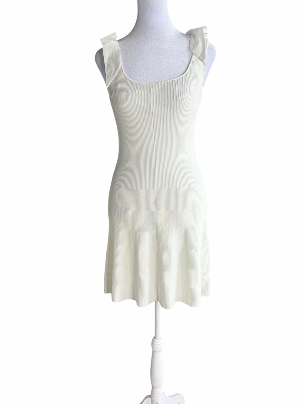 House of Harlow 1960 Cream Ribbed Slip Dress with Ruffle Straps